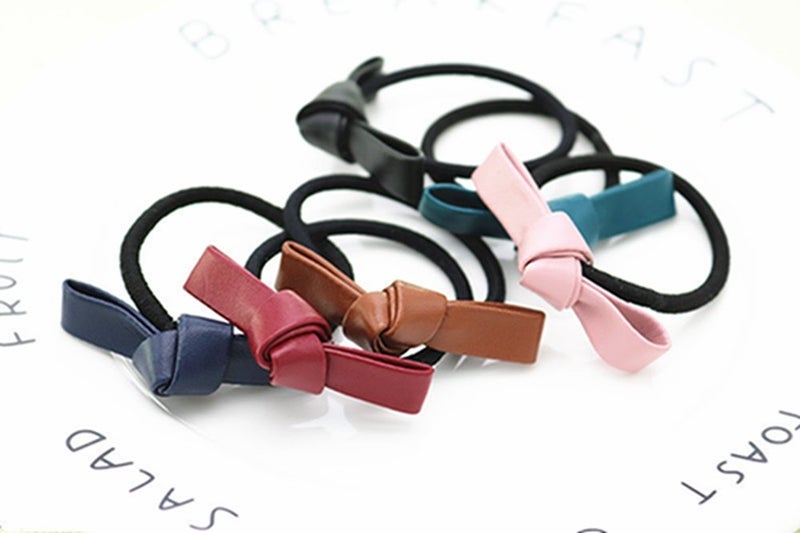LOVEF 6 Pcs Simple Korean Elastic Double Knotted Bows Rubber Band Elastic Head Tie Hair Band Girls Hair Accessories for Women Headwear - Image 2